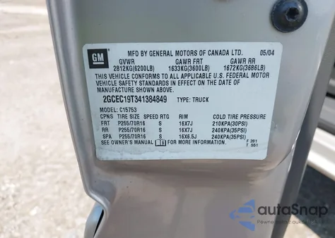 2004 Chevrolet Silverado C1500 z USA, uszkodzony, nr VIN 2GCEC19T341384849